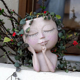 European Resin Girl Face Mini Succulent Planter, Decorative Pot