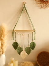 Hand‑Woven Leaf Macrame Floating Shelf for Boho Home Decor
