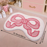 Plush Pink Bow Bath Rug Absorbent Tufted Non-Slip Soft Mat