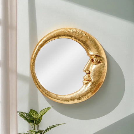 Gold Resin Round Decorative Hanging Mirror Meniscus Wall Pendant