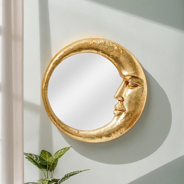 Gold Resin Round Decorative Hanging Mirror Meniscus Wall Pendant