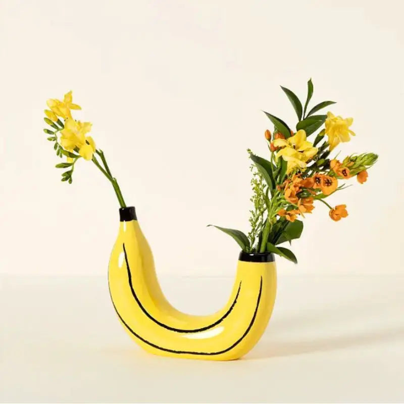 Whimsical Resin Banana Vase Decorative Tabletop Flower Pot Sculpture