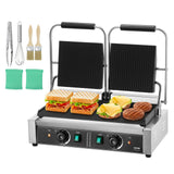 Commercial 3600W Panini Grill 19x9in Stainless Steel Enamel Plates