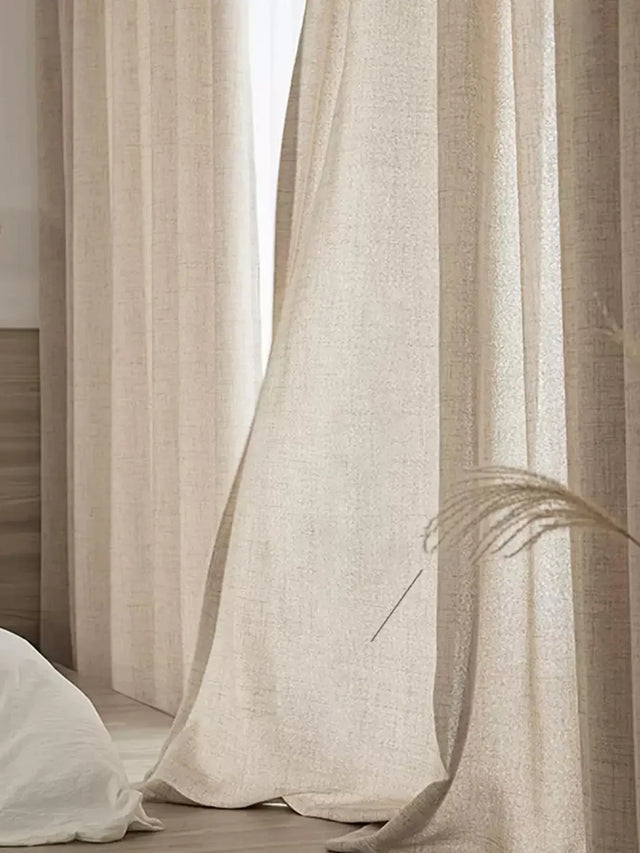 Japanese Cotton-Linen Semi-Shade Grommet Curtains for Bedroom Windows