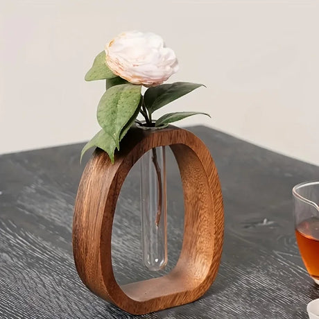 Walnut Solid Wood Mini Hydroponic Glass Vase Decorative Planter