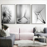 Black White Dandelion Canvas Wall Art Nordic Minimalist Floral Prints