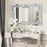 Large Crystal Crush Diamond Mirror Silver Framed Wall Vanity