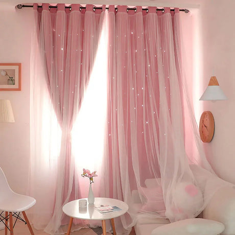 Romantic Star Sheer Kids Curtains Double-Layer Window Drapes