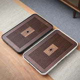 Vintage Chinese Wooden Tea Tray with Drawer Storage and Drainage