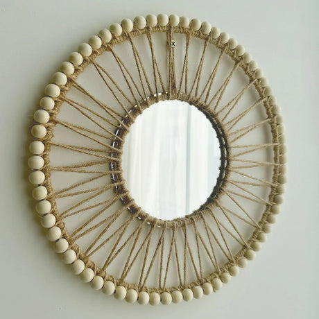 Handwoven Macrame Round Mirror with Hemp Rope Boho Charm