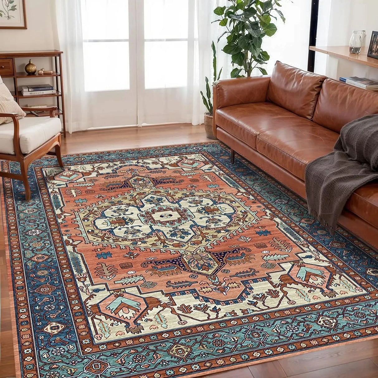 VIKAMA Bohemian Velvet Anti-Slip Crystal Print Living Room Rug