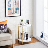 Sintered Stone Round Side Table with Metal Frame and Shelf