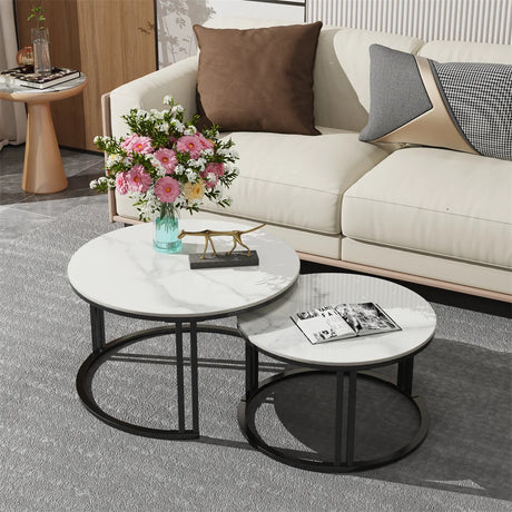 LUVODI Nesting Sintered Stone Coffee Tables Set, Round Pair