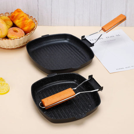 Foldable Portable Carbon Steel Frying Pan with Wooden Handle