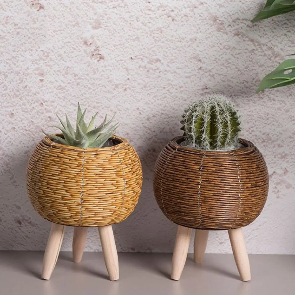 Nordic Rattan Woven Plant Pot with Removable Legs Stand