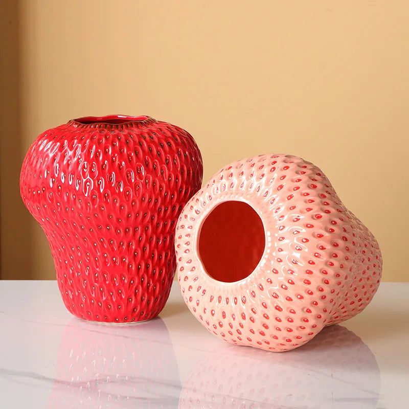 Cute Strawberry Ceramic Vase Kids Room Decorative Flower Pot