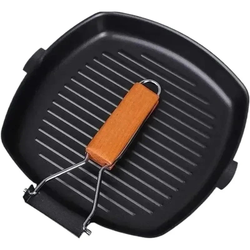 Foldable Portable Carbon Steel Frying Pan with Wooden Handle