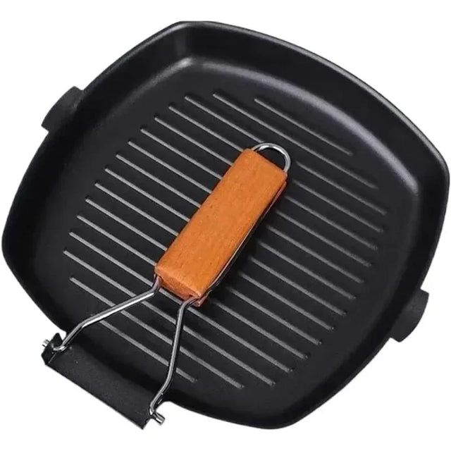 Foldable Portable Carbon Steel Frying Pan with Wooden Handle