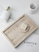 Beige Travertine Marble Vanity Tray for Perfume, Jewelry, Candles