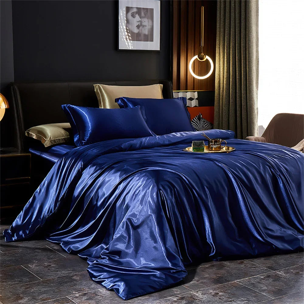 Luxury Rayon Satin Silk-Like Bedding Set Duvet Cover Pillowcases