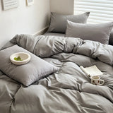 100% Cotton Solid Duvet Cover Bed Sheet Pillowcase Set