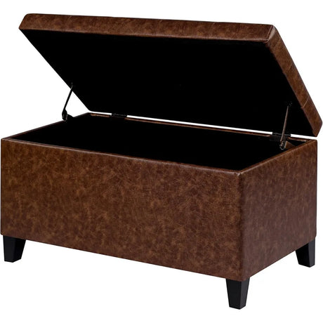 Leather Storage Bench – Upholstered Ottoman With Hidden Compartment Seating.