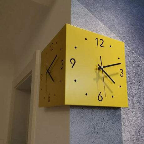 Double Sided Corner Wall Clock with Analog and Digital Display