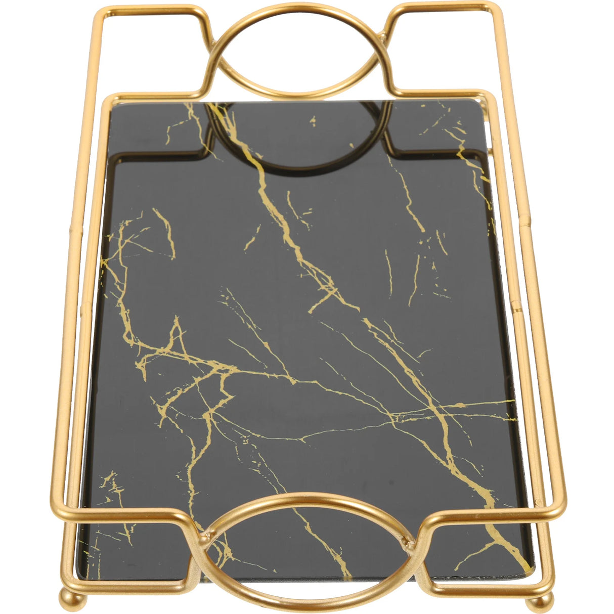 Glass Vanity Tray with Iron Frame Countertop Makeup Organizer