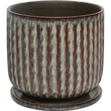 8-Inch Ceramic Planter with Saucer Drainage Holes Modern Taupe