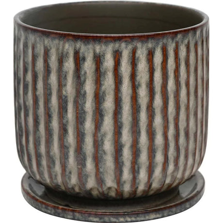 8-Inch Ceramic Planter with Saucer Drainage Holes Modern Taupe
