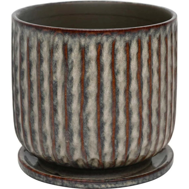 8-Inch Ceramic Planter with Saucer Drainage Holes Modern Taupe