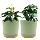 2-Pack 6.5in Self-Watering Removable-Bottom Round Plastic Planters Indoor Outdoor