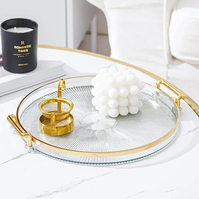 Round Acrylic Storage Tray Decorative Coffee Table Organizer Plate