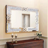Large Crystal Crush Diamond Mirror Silver Framed Wall Vanity