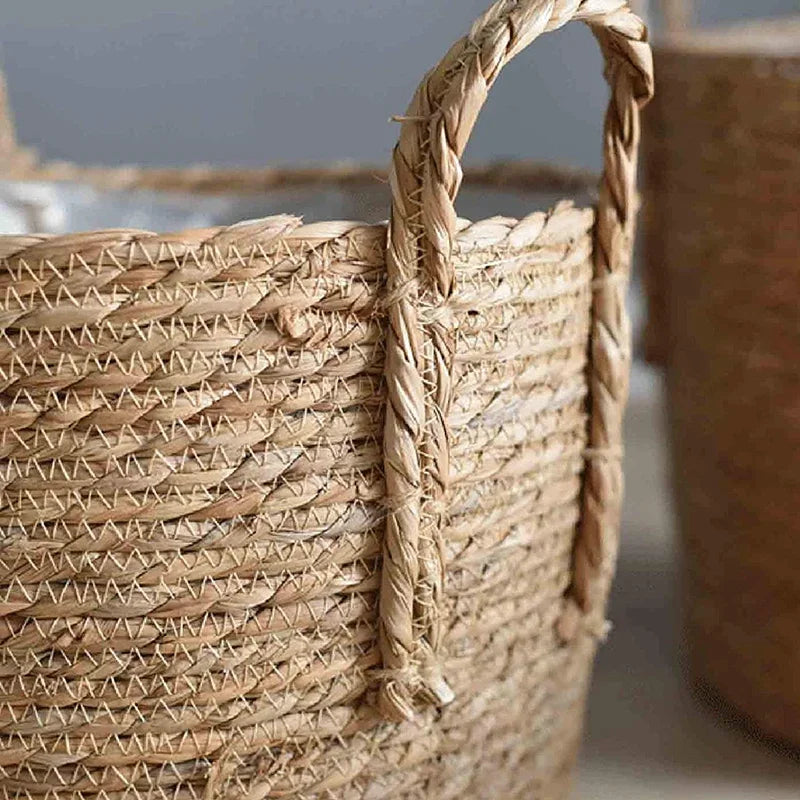 Handwoven Cattail Planter Basket Waterproof Indoor Storage Boho Large