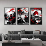 3-Piece Vintage Japanese Landscape Canvas Wall Art Set, Oriental Prints