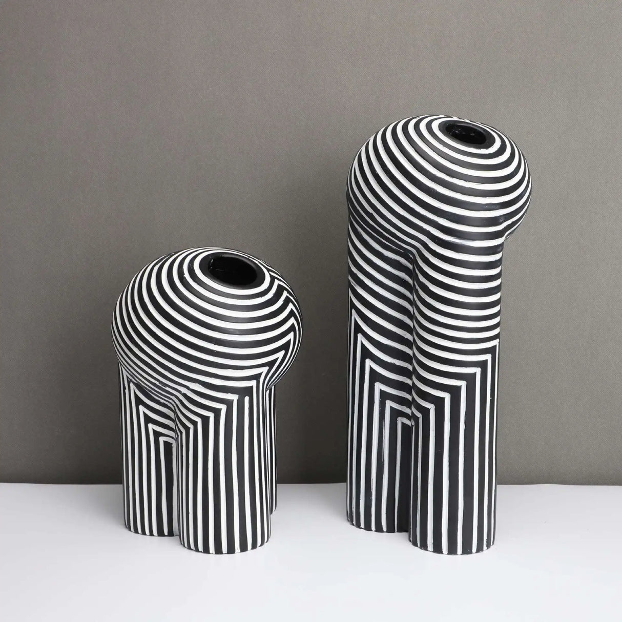 Black White Striped Resin Vase Modern Abstract Geometry Planter