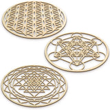 Set of 3 Sacred Geometry Wood Wall Art Meditation Grids