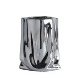 Silver Ruffled Ceramic Flower Vase Bag-Shaped Porcelain Home Decor