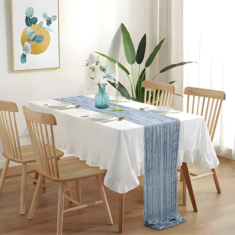 Cheesecloth Table Runner Dusty Blue Boho Style for Baby Shower Decor