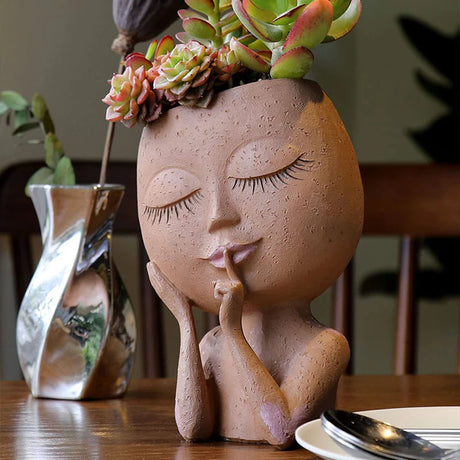 European Resin Girl Face Mini Succulent Planter, Decorative Pot