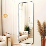 59-inch Full-Length Rounded Corner Mirror with Black Aluminum Frame