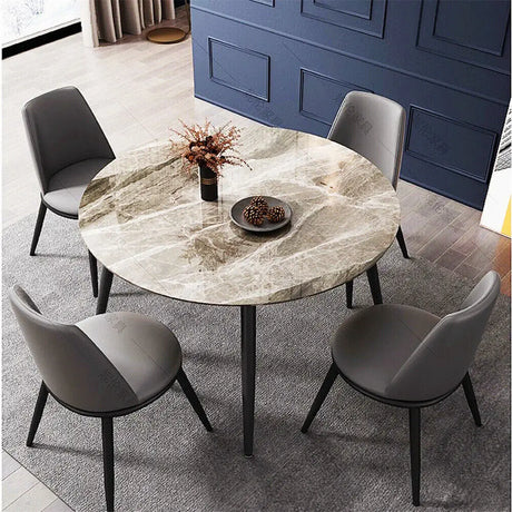 Modern Round Marble Top Dining Table for 4 with Metal Legs