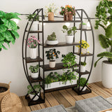 Large 5-Tier Industrial Metal and Wood Plant Stand Shelf
