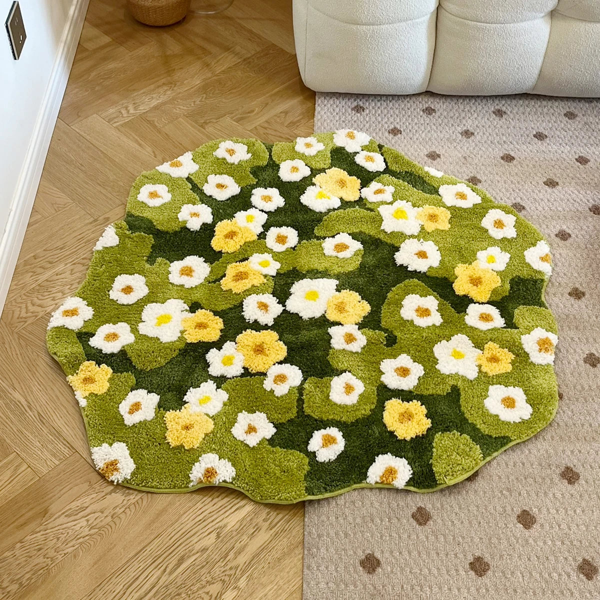 Daisy Tufted Moss Bathroom Mat Soft Anti-Slip Waterproof Meadow Rug