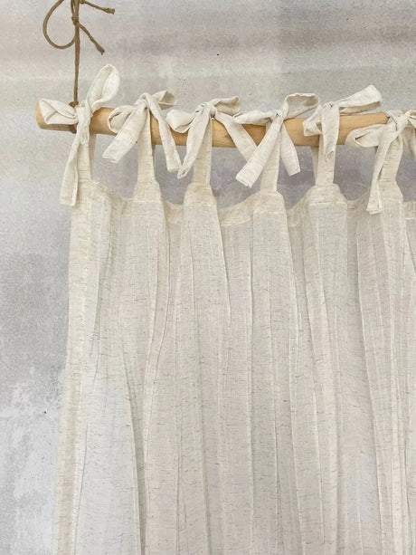 Japanese Linen-Texture Semi-Sheer Pleated Voile Curtain Tab-Top Balcony Bedroom Window