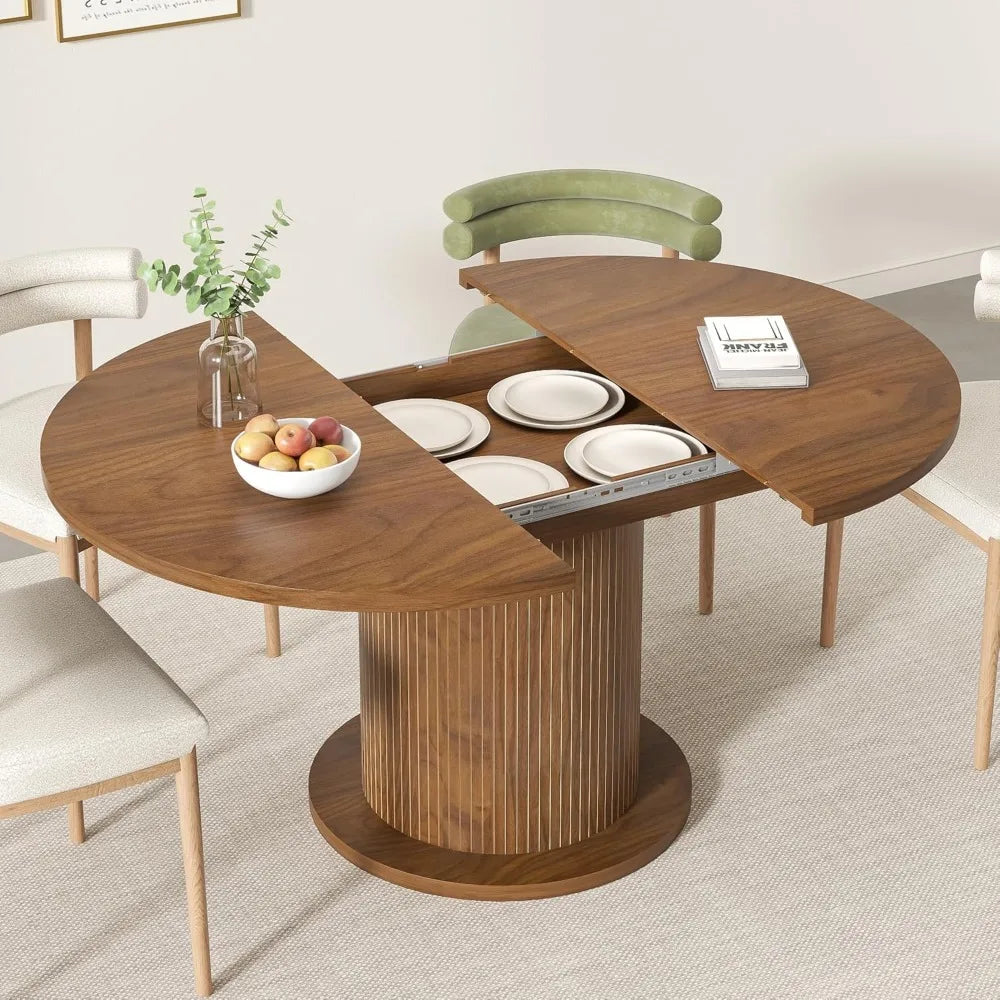 Adjustable Round Dining Table 43.3-59in Modern Farmhouse Design
