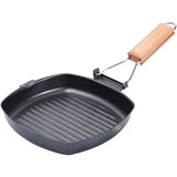 Foldable Portable Carbon Steel Frying Pan with Wooden Handle