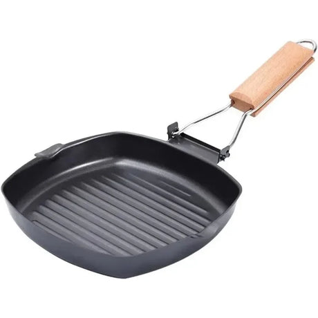 Foldable Portable Carbon Steel Frying Pan with Wooden Handle