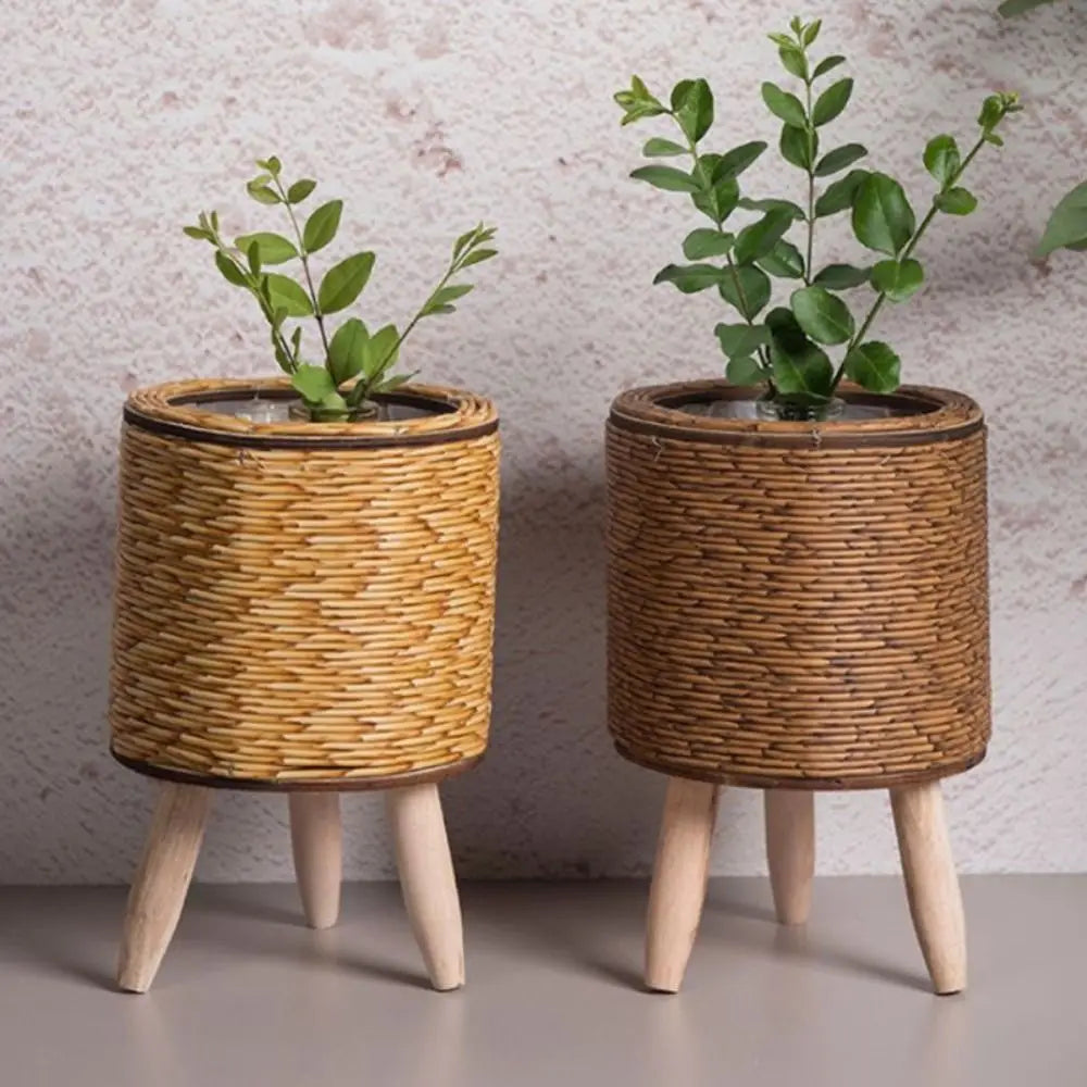 Nordic Rattan Woven Plant Pot with Removable Legs Stand